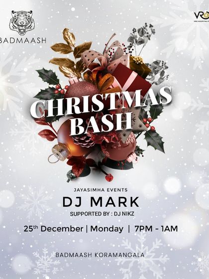 The official poster for the Christmas Bash at Badmaash, a festive night of Bollywood and Punjabi music.