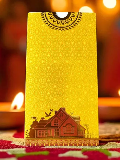 I design for all special occasions, like this vibrant housewarming invitation. The bright yellow and traditional house motif set a warm and welcoming tone for celebrating a new home, showing the versatility of my design services.