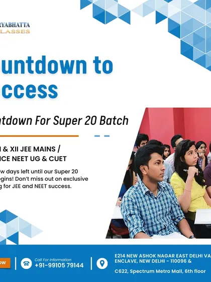 The countdown has begun for our next Super 20 Batch. Don't miss out on this exclusive coaching opportunity for comprehensive JEE and NEET preparation.