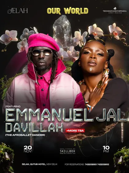A poster for an Afro-house and techno night featuring Emmanuel Jal and Davillah.