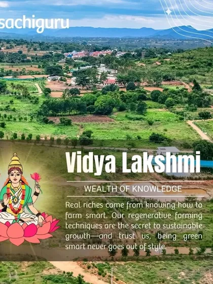 Vidya Lakshmi, the wealth of knowledge. Real riches come from knowing how to farm smart. Our regenerative farming techniques are the secret to sustainable growth.