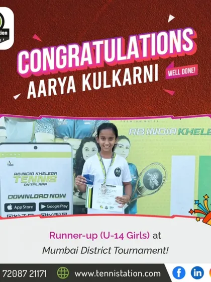 Congratulations to Aarya Kulkarni for becoming the Runner-up in the U-14 Girls category at the Mumbai District Tournament.
