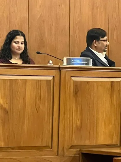 Another shot of our Associate, Drishti Kardam, on the panel at the Symbiosis Law School event.