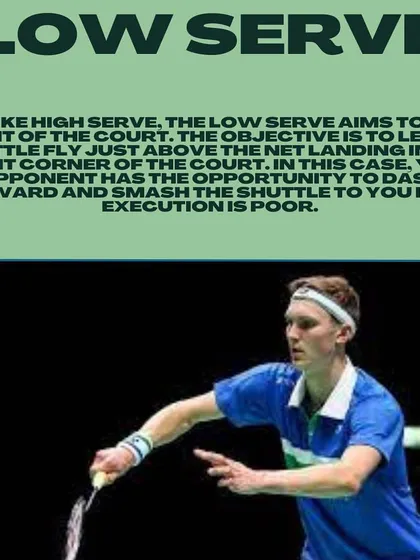 The low serve is a key strategic shot. Its objective is to make the shuttle fly just over the net, limiting your opponent's attacking options.