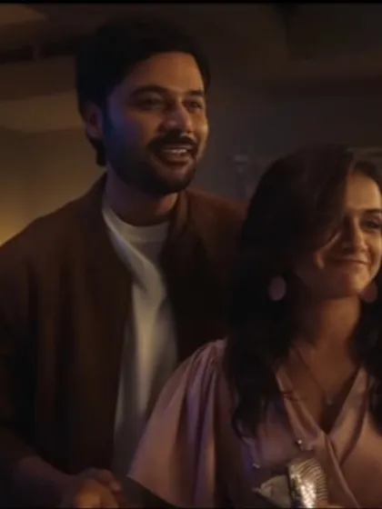 A warm, evening look for a couple in a recent TV commercial. The makeup was designed to feel romantic and soft under the studio lights.
