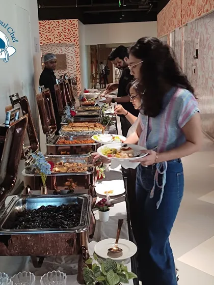 Guests enjoying the buffet at the Netflix promo shoot for The Kapil Sharma Show. My setups are designed to be both beautiful and functional, even in a busy production environment.