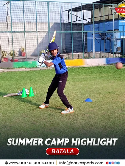 A young batsman at our Batala summer camp, focused and ready. The camp is designed to bring out the best in every player.