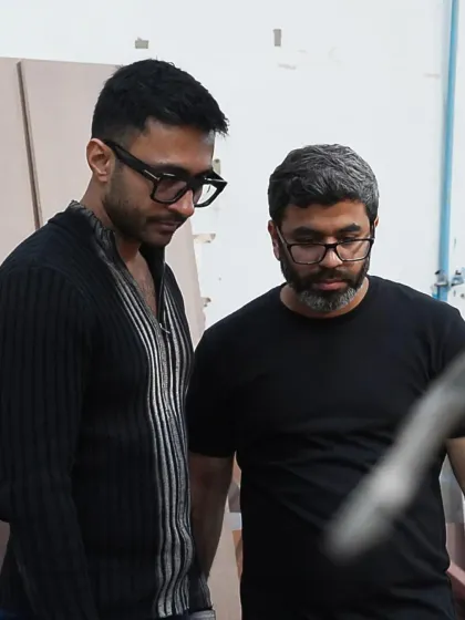 A shot of me and a collaborator during the creation process. These partnerships are essential for pushing creative boundaries and bringing extraordinary ideas to life.