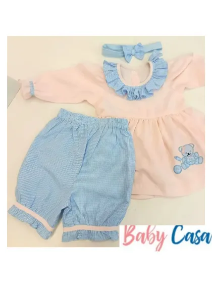 A sweet pink and blue gingham set, perfect for a casual day out or a summer playdate.