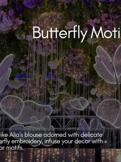 A decor idea inspired by celebrity fashion: using butterfly motifs in lighting and decor, similar to embroidery on a blouse.