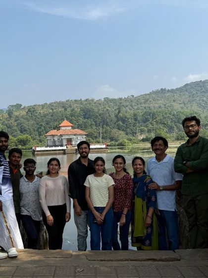Our group at the Varanga Jain temple, a peaceful stop on our adventurous itinerary.