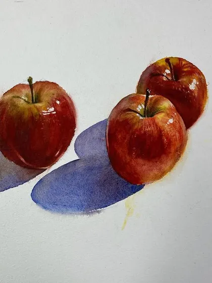 The finished apple study, a clean and simple composition perfect for those just starting with watercolor.