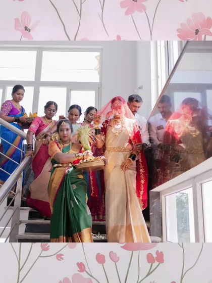 The bride's grand entrance down the stairs, escorted by her family. This is a highly anticipated moment, and I make sure to capture it beautifully.