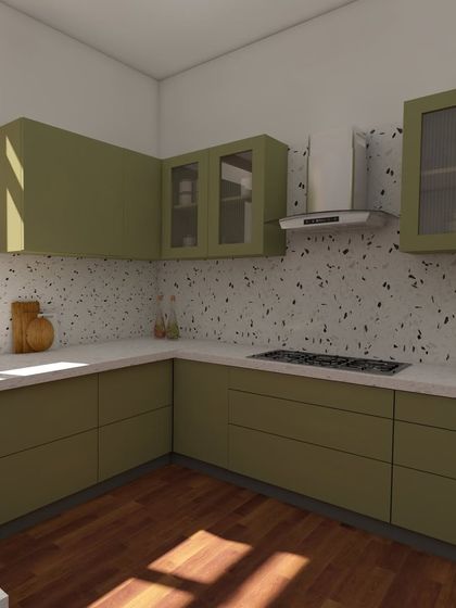 These are various 3D renders for a kitchen we are designing for a project at ATS Greens, Noida. We explore different angles and lighting to give the client a complete picture of their future kitchen.