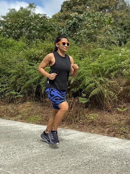 Running on a trail with my Craycol sunglasses. They stay put and provide clear vision, no matter the terrain.