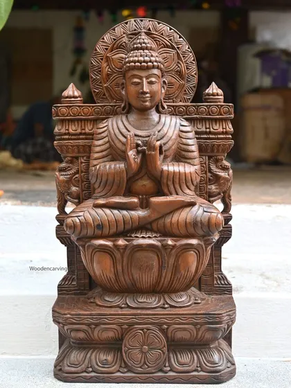 We also carve figures of peace and contemplation, like this 24-inch Lord Buddha statue. The serene expression and traditional mudra are carved to inspire tranquility, making it an ideal addition to a meditation space or peaceful corner of your home.