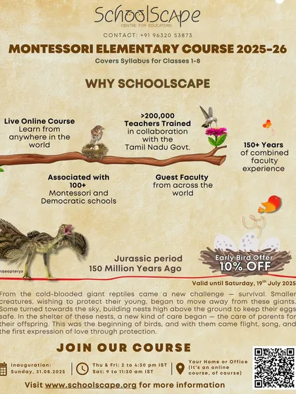 Our live, online Montessori Elementary Course is designed for parents, teachers, and school founders who wish to guide child-centric learning for grades 1-8. With over 150 years of combined faculty experience and a history of training over 200,000 teachers in collaboration with government programs, we offer a course rooted in timeless wisdom and adapted for the modern world.