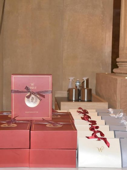 Our Roman-themed hampers and custom gift bags displayed at the Gladia launch. I offer different packaging options to suit the scale and style of any event.