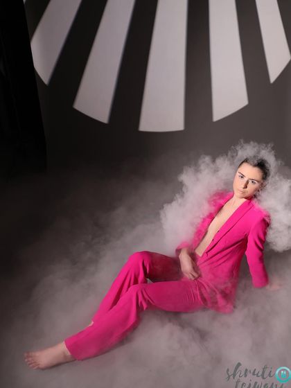 Another angle from the Label.San campaign, showing how the smoke interacts with the light to create a soft, dreamlike atmosphere around the model.