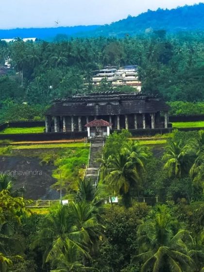 The historic Karkala Basadi, one of the many cultural sites we visit on our Udupi and Agumbe backpacking trip.