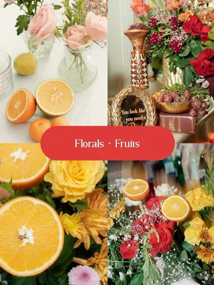 Florals and Fruits. We love the fresh, vibrant look of combining colorful flowers with citrus fruits, adding a touch of Mediterranean sunshine to any decor.