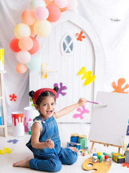 Ready to create a masterpiece! The artist theme is a great way to capture your child's creative spirit in a fun and colorful way.