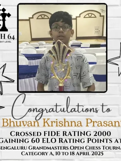 We celebrate every milestone on the path to mastery. We are proud to congratulate our student Bhuvan for crossing a standard FIDE rating of 2000 after his stellar performance at the Bengaluru Grandmaster Tournament.
