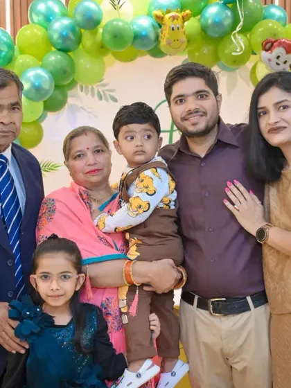 A wonderful multi-generational family portrait taken at a second birthday party. I make sure to capture the entire family, from grandparents to the little ones.