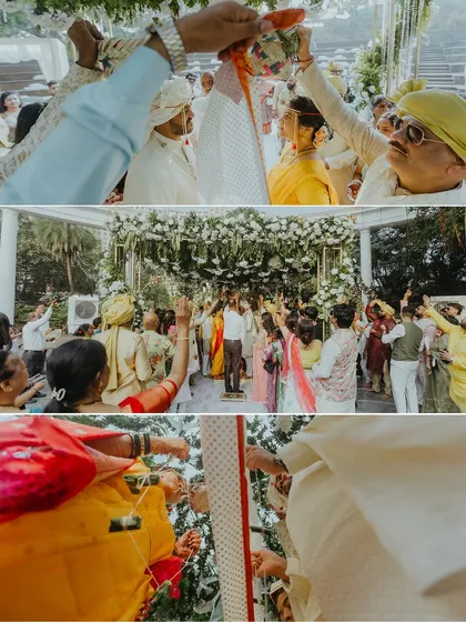 The Antarpat ritual, a significant and emotional moment in a Maharashtrian wedding where the cloth separating the couple is lowered.