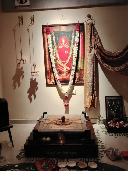 Our space prepared for a Devi Purnima Abhishekam during the auspicious time of Guru Purnima. The altar is adorned with offerings, and the air is thick with devotion, ready to receive the grace of the Divine Feminine.