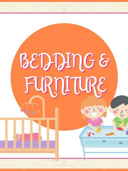 This graphic highlights the bedding and furniture category, featuring cozy cribs and functional dressers to help you design a comfortable and organized space for your child.