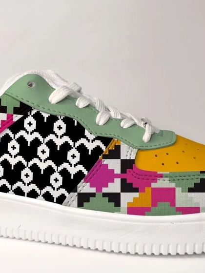 Inspired by Dabu block printing from Rajasthan, this design for Liberty Shoes uses vibrant colors and geometric patterns to create a folk-art feel on a modern sneaker.