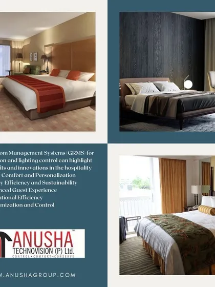 Our Guest Room Management Systems (GRMS) for the hospitality industry offer benefits like personalized guest comfort, enhanced energy efficiency, and improved operational control. This collage shows different styles of hotel rooms where our systems are deployed.