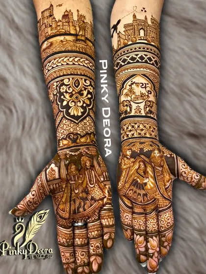 This design captures the essence of a Mumbai love story, with city landmarks like the Gateway of India alongside traditional wedding scenes.
