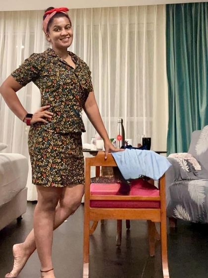 A candid moment of feeling happy and healthy.