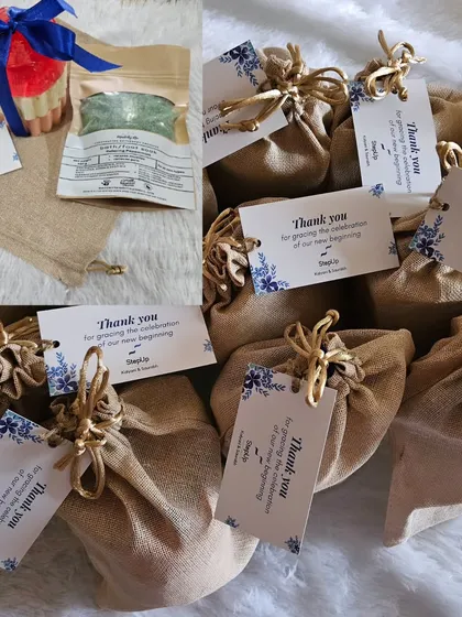 I was honored to create these personalized hampers for my friend Kalyani's new office opening. It's a joy to support another woman's journey and celebrate her growth.