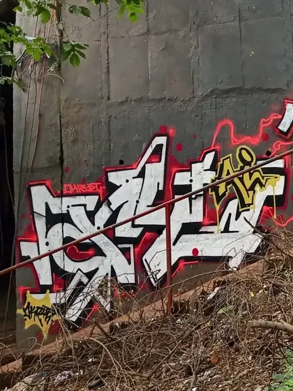 A closer look at the freestyle Devnagri piece. The white and red on the raw concrete gives it a raw, urgent feel. This is what a quick session with the crew is all about.