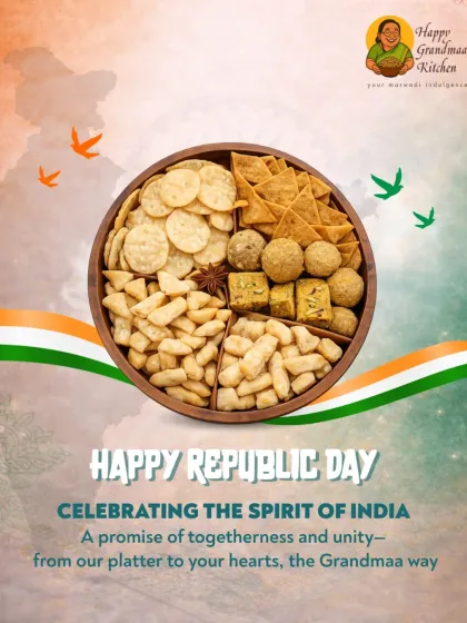 We love celebrating the spirit of India with flavours that unite us all. This platter, created for Republic Day, showcases a variety of our snacks and sweets like Nimki, Besan Laddoo, and Mohanthaal. It’s a promise of togetherness, from our kitchen to your heart.