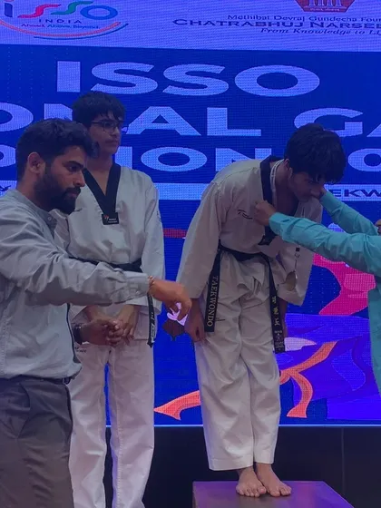 A proud moment as my student, Angad R Jha, receives his Gold Medal at the ISSO National Games 2022. This victory qualified him for the prestigious SGFI National Games.