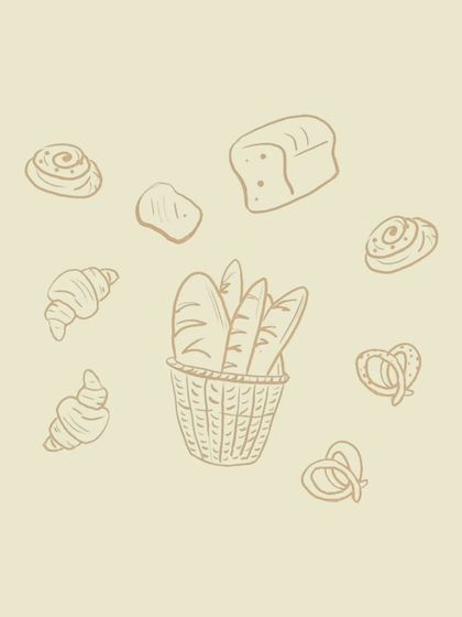 A simple, charming illustration of a basket of my artisanal breads and pastries, representing the variety I offer.