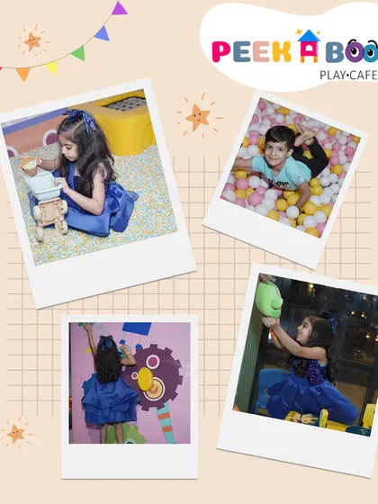 A collage of playtime moments, from the ball pit to the pretend play areas, showing the variety of fun available.