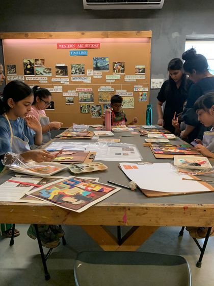 Our studio's Western Art History timeline provides context as students work on their Picasso projects.