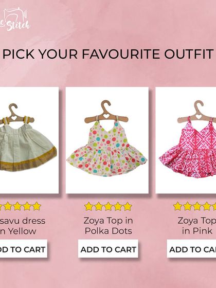 Which is your favorite? The traditional Kasavu dress, the playful polka dot Zoya top, or the trendy pink Shibori Zoya top? I love creating different styles for every little personality.