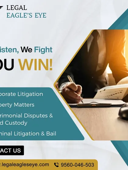Our philosophy is simple: We listen to your needs, we fight for your interests, and we work tirelessly to help you win. This graphic highlights our core litigation areas, including property matters, corporate disputes, and matrimonial cases.