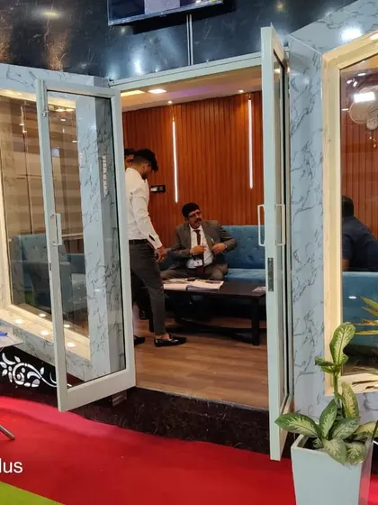 Step inside to see the potential. This view highlights the fully finished interior, complete with wood-paneled walls and professional furnishings, creating a comfortable and functional space for business meetings or as a private co-working pod.