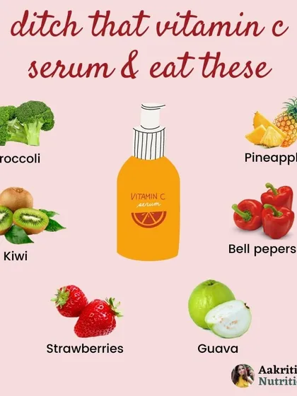 Before you reach for an expensive Vitamin C serum, try getting this powerful antioxidant from your food! Broccoli, kiwi, bell peppers, and strawberries are all packed with Vitamin C for naturally glowing skin.