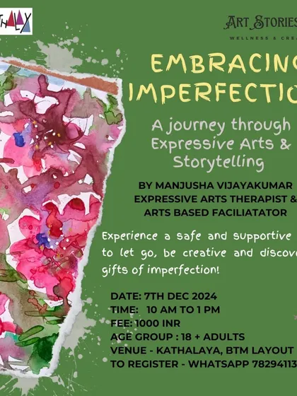 A closer look at the "Embracing Imperfections" workshop, designed for anyone curious about self-exploration through creative expression and arts-based therapy.