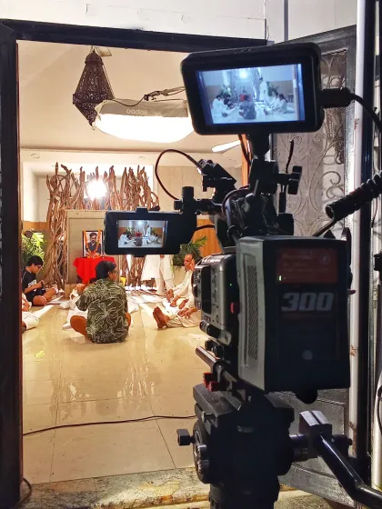 Here's a view from behind the camera during a multi-camera shoot. This setup allows us to capture multiple angles and reactions simultaneously, which is crucial for creating a dynamic and engaging final video.
