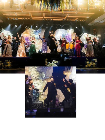 The grand finale of a group performance, with everyone on stage celebrating together. The energy is infectious and the memories are priceless.