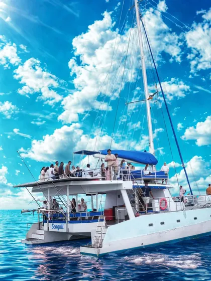 Taking the corporate experience international. Here I am hosting a team building event for international delegates on a catamaran in Sri Lanka, blending professional activities with a stunning travel experience.
